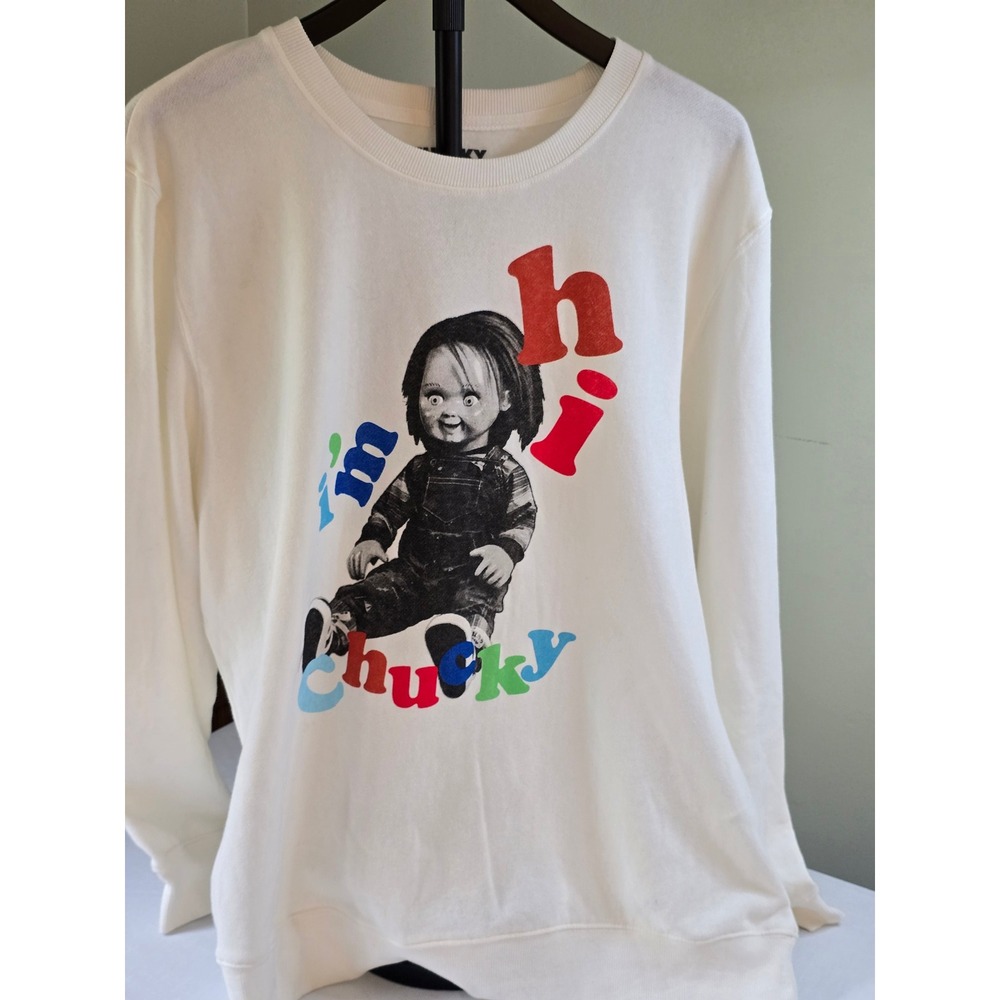Chucky Child's Play Horror Movie Graphic Sweatshirt White Mens Large L